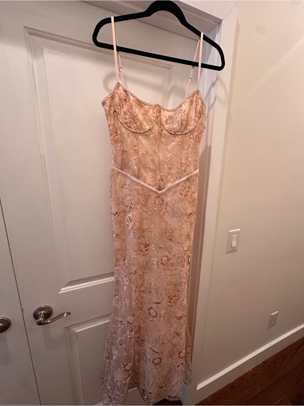 House of CB Blush Pink Beaded Floral Maxi Dress